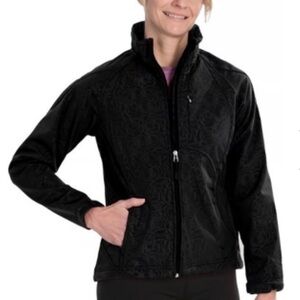 Double Diamond Black Floral Rose Embossed Print Women’s Zip Up Coat Jacket Sz M